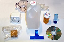 Household items made of various kinds of plastic.