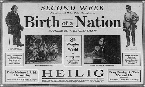 Poster and advertisement of The Birth of a Nation on the second week of release including preview images from the film