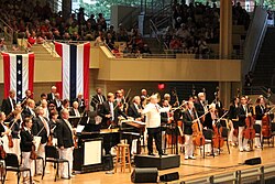Stuart Chafetz conducts the Chautauqua Symphony Orchestra on the fourth of July.