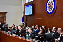 U.S. Secretary of State Mike Pompeo speaks at the OAS Permanent Council in January 2019.