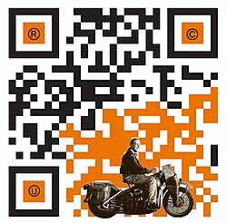 Example of a QR code with artistic embellishment that will still scan correctly due to error correction. When scanned, the code directs users to the artist's personal website.