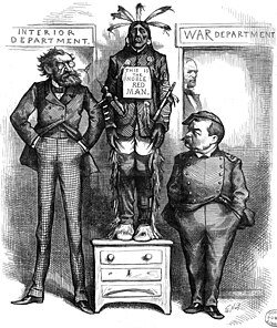 A cartoon from Harper's Weekly of December 21, 1878 features General Philip Sheridan and Secretary of the Interior Carl Schurz