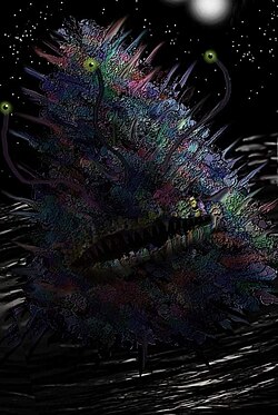 An image of Gla'aki from Campbell's story "The Inhabitant of the Lake"