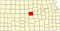 Map of Kansas highlighting Ellsworth County