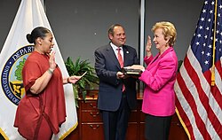 McMahon being sworn in by Jacqueline Clay
