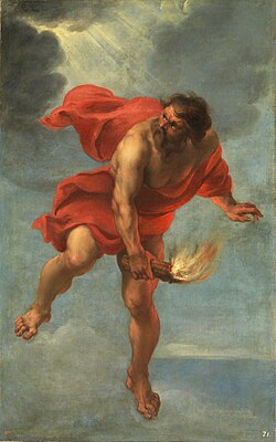 Bilbo's role as burglar places him in the trickster tradition of figures like Prometheus who stole fire from the gods.[1] Painting by Jan Cossiers, 1637
