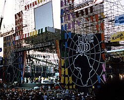 Page, Plant, and Jones performing at Live Aid in Philadelphia