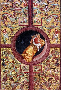 Luca Signorelli, Empedocles, 1499–1502. The fresco is part of the cycle of Stories of the Last Days that decorate the San Brizio Chapel, in the Orvieto Cathedral. Empedocles, philosopher from Agrigento, Magna Graecia, who is one of the most illustrious characters who decorate the base of the chapel, is portrayed as he observes the Last Judgment in amazement.