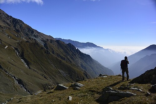 A hiker in the Alps