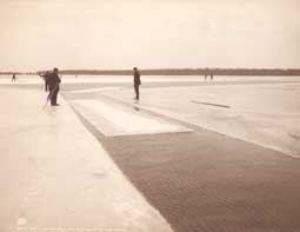 Harvesting ice on Lake St. Clair in Michigan, c. 1905