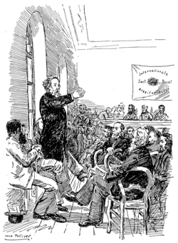Mikhail Bakunin speaking to members of the IWA at the Basel Congress in 1869