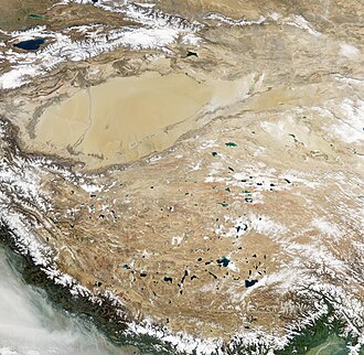Natural-color satellite image of the Tibetan Plateau.